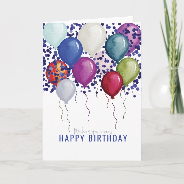 Watercolor Balloons Happy Birthday Card (Front)