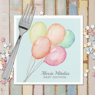 Watercolor Balloons on Blue Baby Shower Napkin