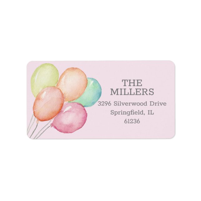 Watercolor Balloons Pink Address Label (Front)