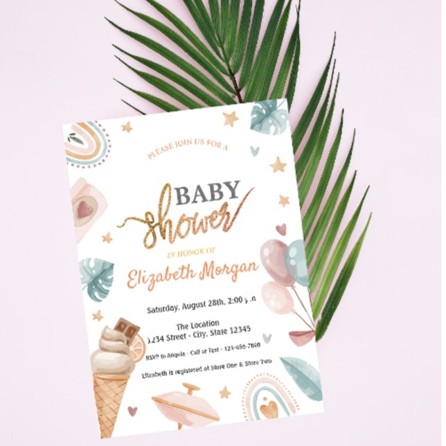 Watercolor Balloons Rainbow Ice cream Baby Shower  Invitation (Creator Uploaded)