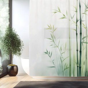 Watercolor Bamboo Forest Retreat Japanese Style Shower Curtain