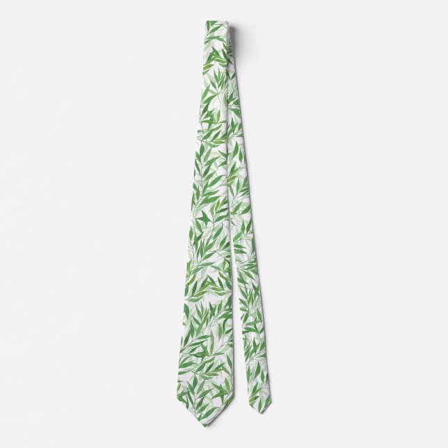 Watercolor Bamboo Leaf Branches Vines Forest Tie (Front)