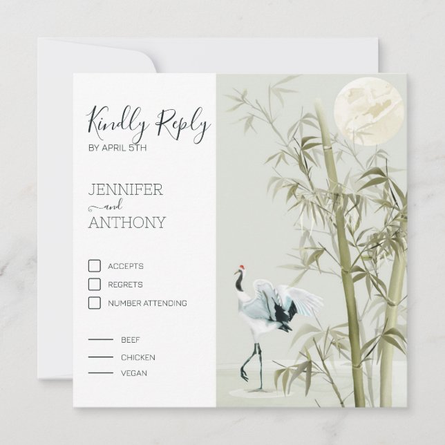 Watercolor Bamboo Moon and Crane Bird  (Front)