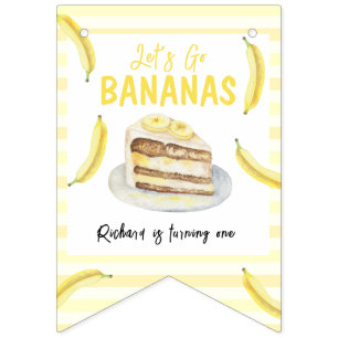 Watercolor Banana Cake Birthday Party Bunting