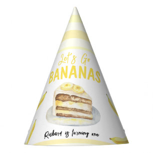 Watercolor Banana Cake Birthday Party Hat