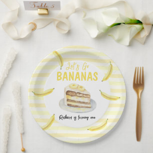 Watercolor Banana Cake Birthday Party Paper Plate