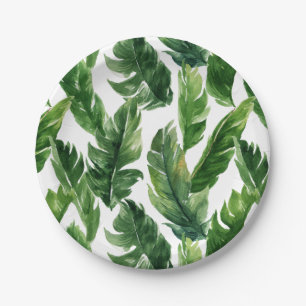 Watercolor Banana Leaves Tropical Pattern Paper Plate