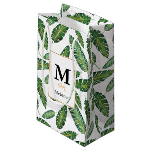 Watercolor banana leaves tropical summer pattern small gift bag