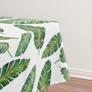 Watercolor banana leaves tropical summer pattern tablecloth