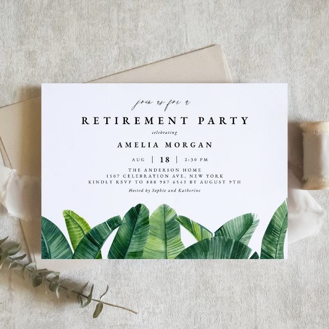 Watercolor Banana Palm Leaves Retirement Party Invitation (Creator Uploaded)