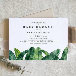 Watercolor Banana Palm Leaves Summer Baby Brunch Invitation