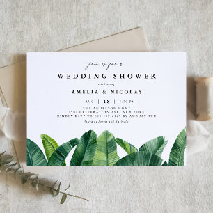 Watercolor Banana Palm Leaves Wedding Shower Invitation
