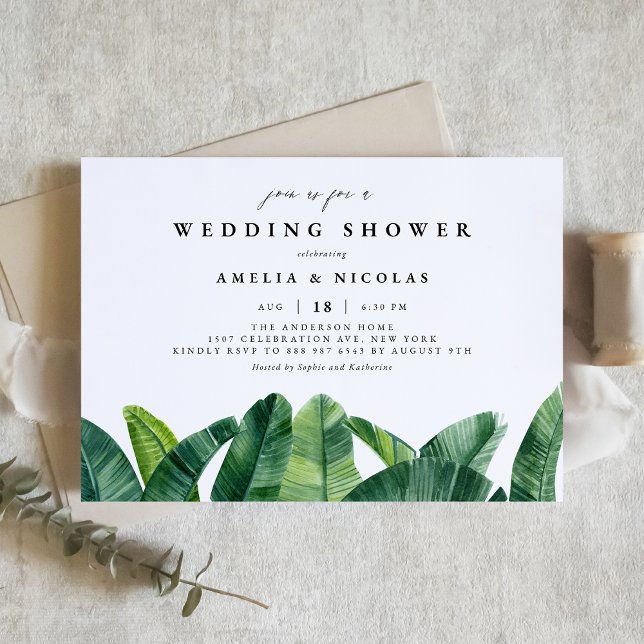 Watercolor Banana Palm Leaves Wedding Shower Invitation (Creator Uploaded)