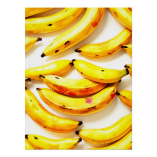 Watercolor Bananas in Soft Hues with White Poster