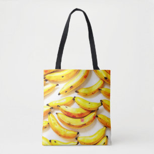 Watercolor Bananas in Soft Hues with White Tote Bag