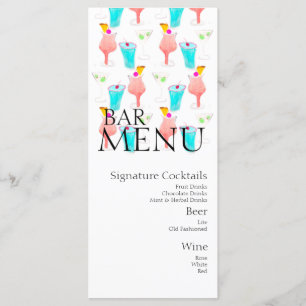Watercolor Bar Drink Cocktail Wine Wedding Menu