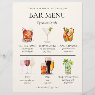 Watercolor Bar Menu Custom Letterhead