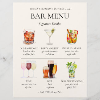 Watercolor Bar Menu Custom Letterhead