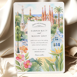 Watercolor Barcelona Destination Wedding Invitation