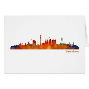 Watercolor Barcelona skyline v01