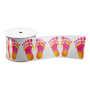 Watercolor Bare Feet and Flip-flops Satin Ribbon
