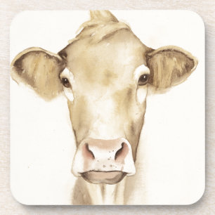Watercolor Barn Animals   Cow Coaster