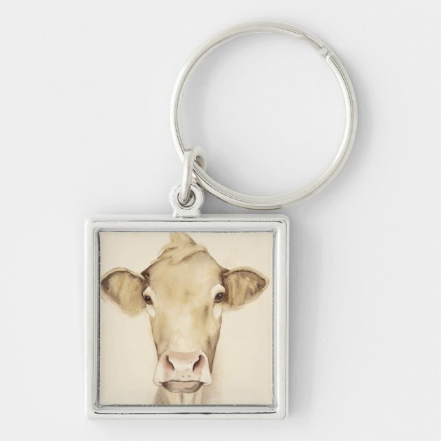 Watercolor Barn Animals | Cow Key Ring (Front)