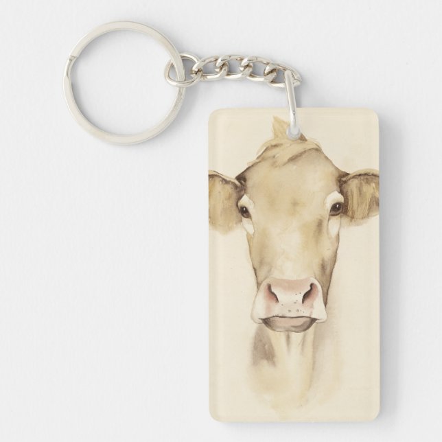 Watercolor Barn Animals | Cow Key Ring (Front)