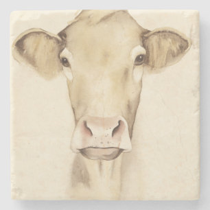 Watercolor Barn Animals Cow Stone Coaster