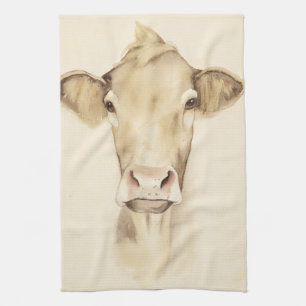 Watercolor Barn Animals Cow Tea Towel