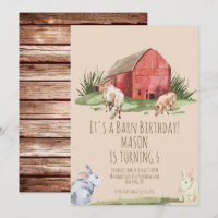 Watercolor Barn Animals Farm House Birthday