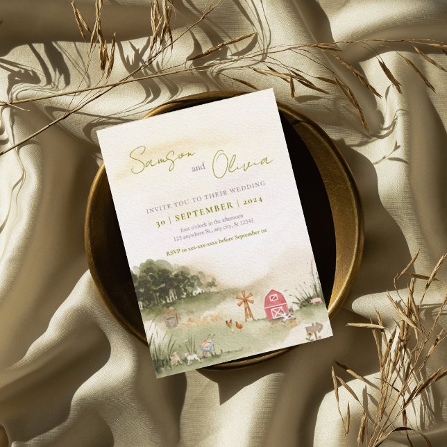 Watercolor Barn illustration farm house wedding Invitation (Creator Uploaded)