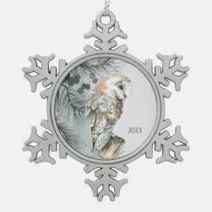 Watercolor Barn Owl Bird Nature Wildlife Art Snowflake Pewter Christmas Ornament