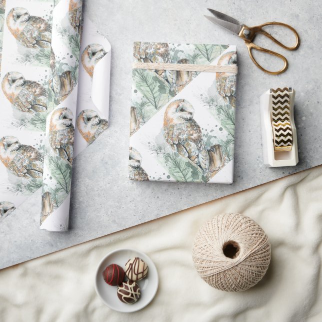 Watercolor Barn Owl Bird Nature Wildlife art Wrapping Paper (Crafts)