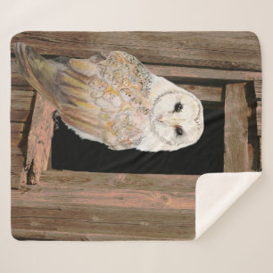 Watercolor Barn Owl Bird Wildlife Natue Art Sherpa Blanket