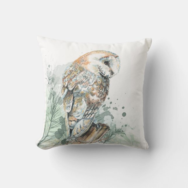  Watercolor Barn Owl Bird Wildlife Nature Art  Hoo Cushion (Front)