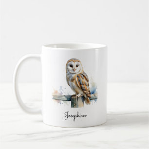 Watercolor Barn Owl Personalized Coffee Mug