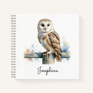 Watercolor Barn Owl Rustic Wildlife Personalized Notebook