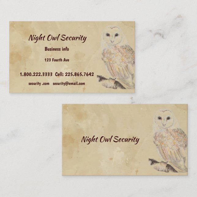 Watercolor Barn Owl Security Business Business Card (Front/Back)