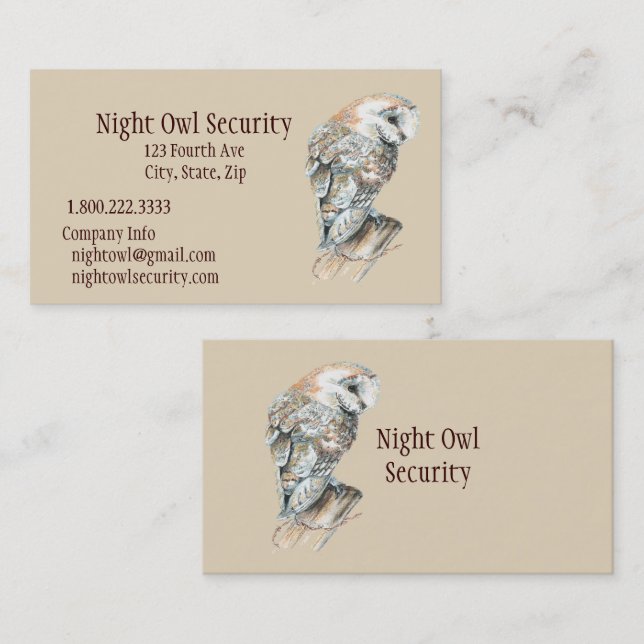 Watercolor Barn Owl Security Business Business Card (Front/Back)