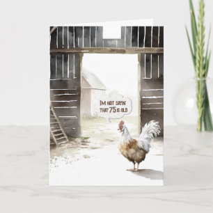 Watercolor Barn Rooster 75th Birthday Humour Card