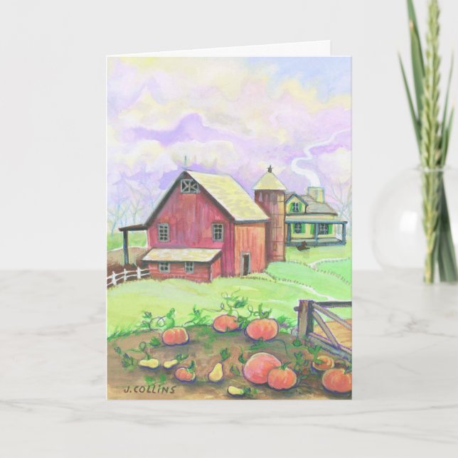 Watercolor barn scene customisable card (Front)