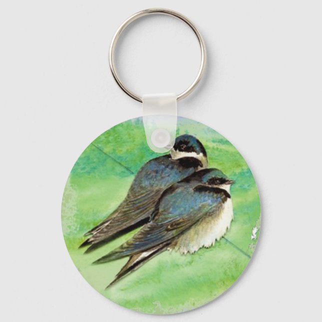 Watercolor Barn Swallow Bird Couple Nature Art  Key Ring (Front)