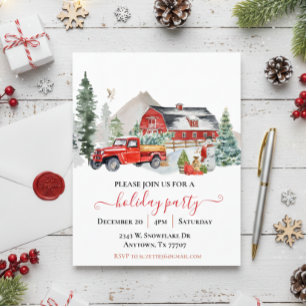 Watercolor Barn Truck Rustic Christmas Party Flyer