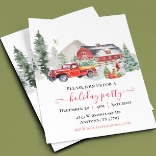 Watercolor Barn Truck Rustic Christmas Party Flyer