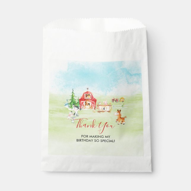 Watercolor Barnyard and Farm Animals Thank You Favour Bag (Front)