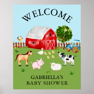 Watercolor Barnyard Animals Baby Shower Poster