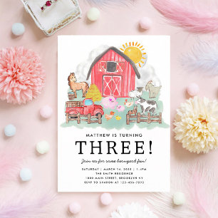 Watercolor Barnyard Animals Farm Birthday Invitation