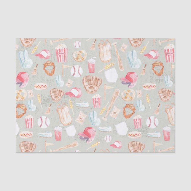 Watercolor Baseball Pattern Tissue Paper (Front)