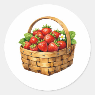 Watercolor Basket with Strawberry Fruit  Classic Round Sticker